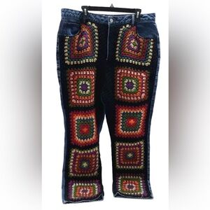 Farm Rio Crochet Squares Denim Jeans Size XL